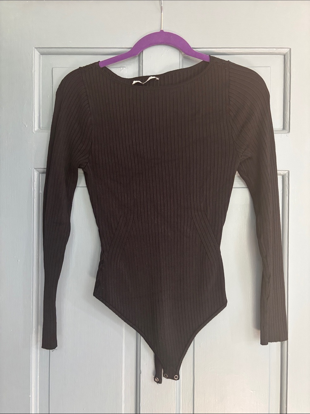 Ribbed Long Sleeve Bodysuit — Black